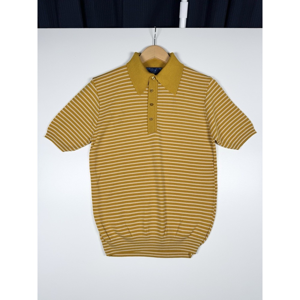 Vintage 70s VAN HEUSEN Polo Striped Yellow - Small - Nylon - Tycora Antron